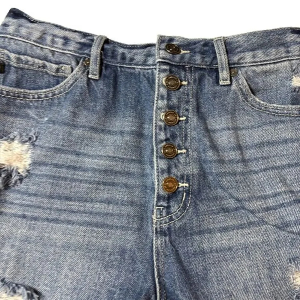 Kancan Button Fly Denim Distressed Raw Hem High Rise Jean Shorts Size Large